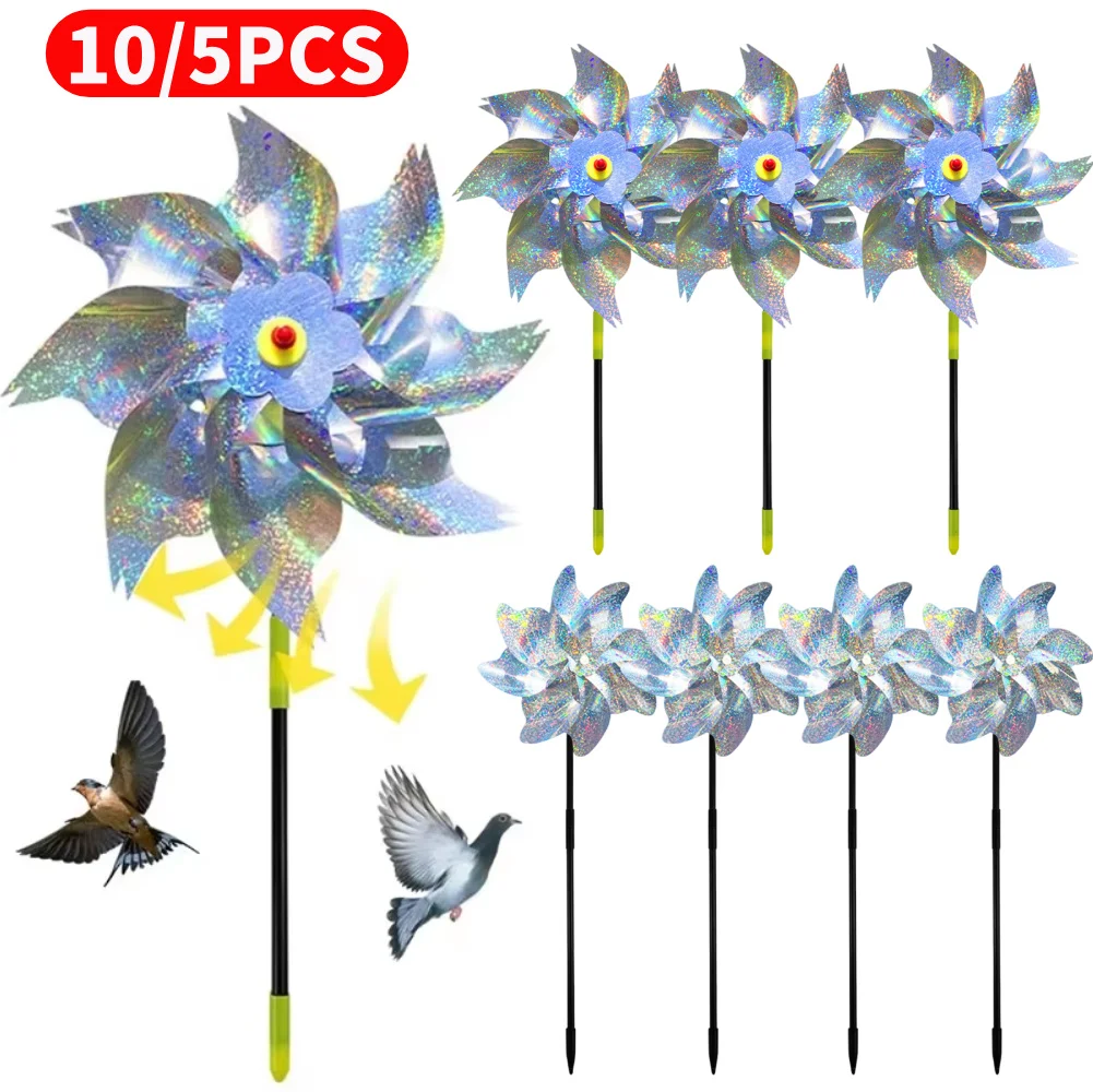 10PCS/5PCS Bird Repeller Reflective Windmill Bird Repellent Anti Birds Windmill Spinner Child Windmill Garden Orchard Protection