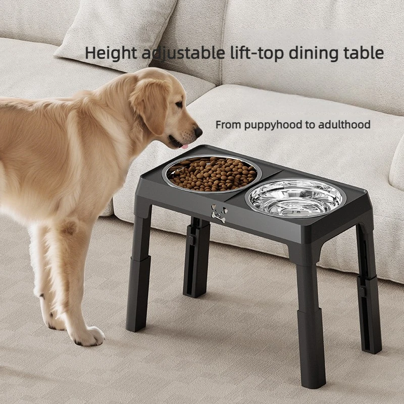 Adjustable Elevated Dog Bowls Raised Dog Feeder with 2 Stainless Steel Bowls Neck Protection Dog Food Water Bowl for Dogs