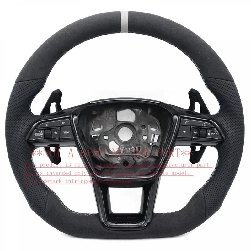 For Audi Steering Wheel Horn Cover A6 C8 S Suede Perforated Grey Line Grey Center Mark Heated Hands Off Module Shell
