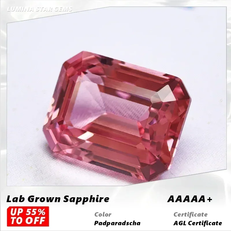 

L-Lab Grown Padparadscha Emerald Cut Fire Lotus Color Gemstone Charms DIY Jewelry Making Materials Selectable Certificate