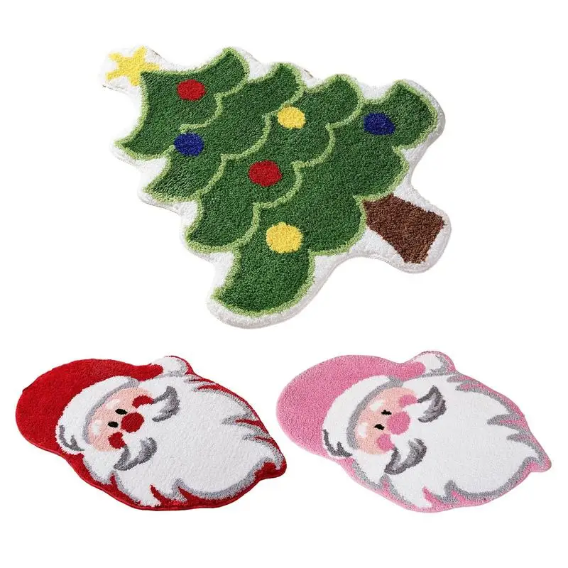 Christmas themed Bathroom Rugs Cute Cartoon Anti-slip Carpet Decoration Absorbent Washable Living Mats For Home Functional Decor