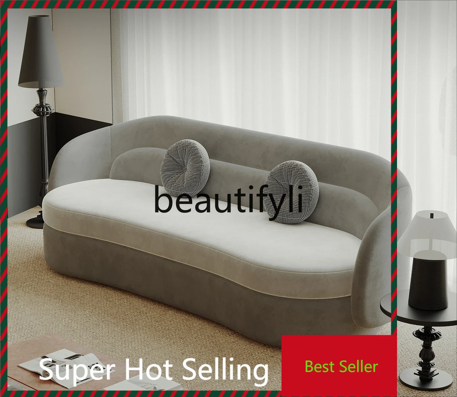 

A71Italian minimalist fabric sofa household living room size apartment modern simple straight sofa