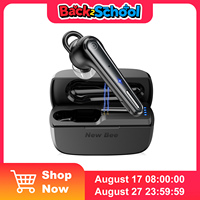 New Bee Bluetooth Headset Dual Mic Mute 500mAh Car Driving Earphone Handsfree Charging Case Wireless Single Ear Business