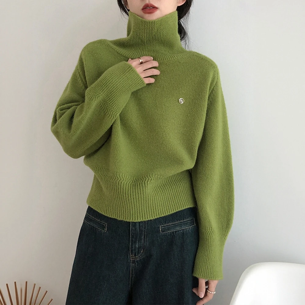 

Women's Autumn Winter Long Sleeve Sweater Solid Color Mock Neck Daily Basic Regular Fit Top for Casual Wear