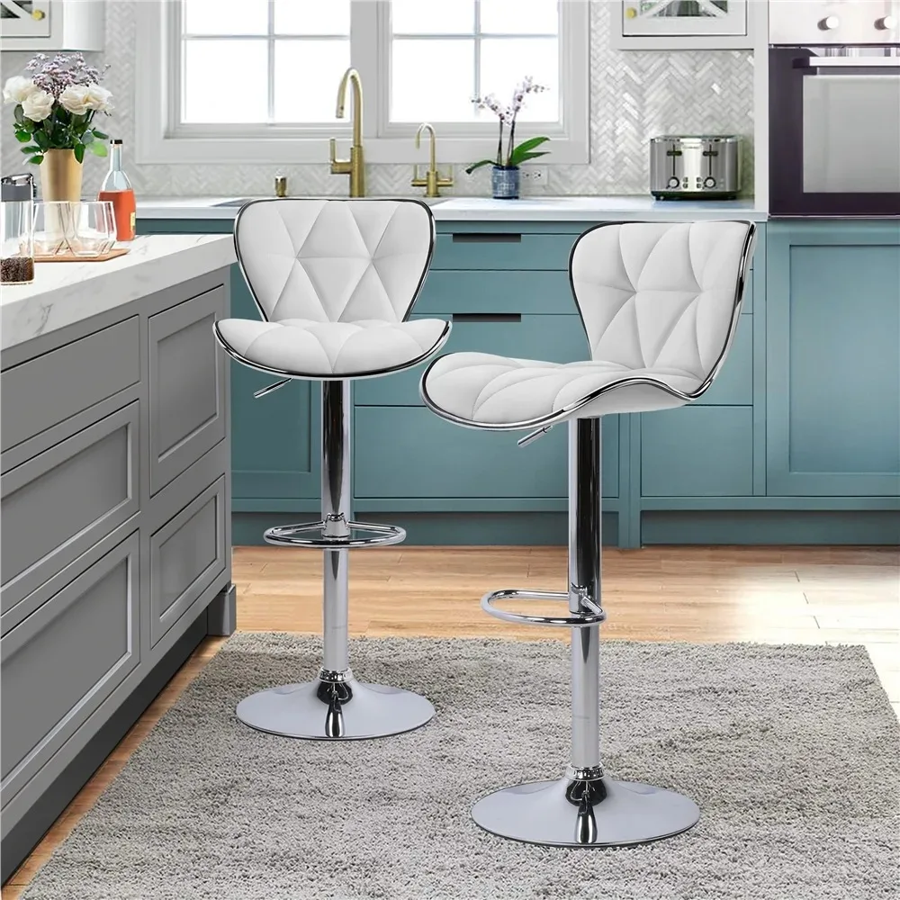 Adjustable Mid-back Faux Leather Counter-Height Bar Stool for Kitchen Counter, Set of 2, White