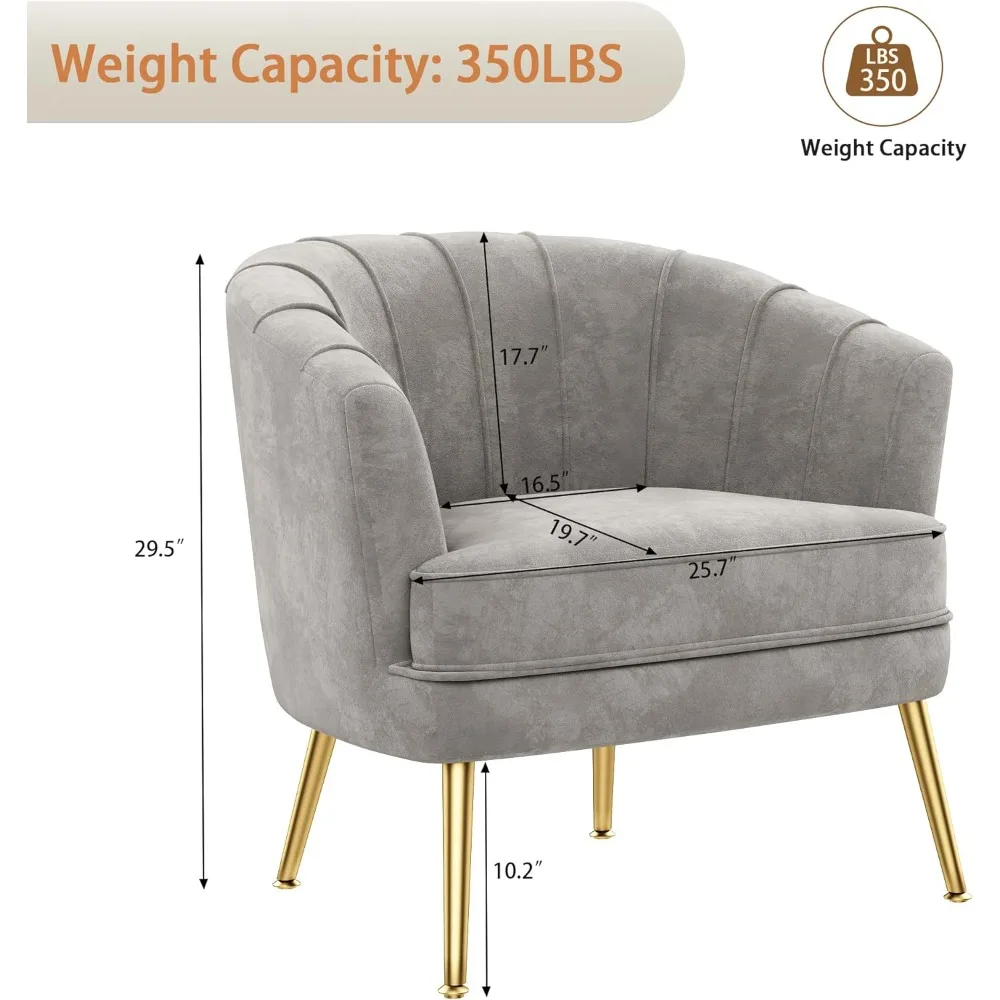 Velvet Accent Chair, Upholstered Modern Single Sofa Side Chair,Comfy Barrel Club Living Room Armchair with Golden Metal Legs