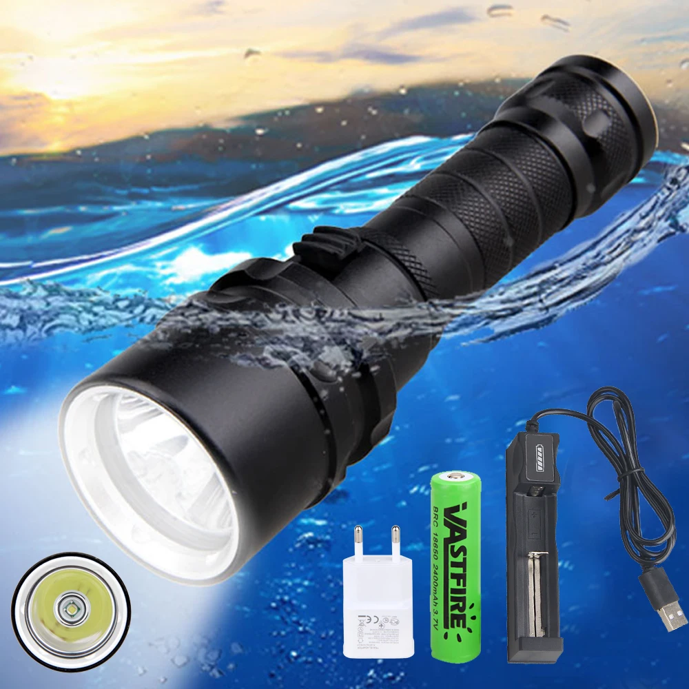 Linterna de buceo de aleación de aluminio, luz blanca profesional, clasificación impermeable, más alta bajo el agua, 100m, 5000LM, IP68