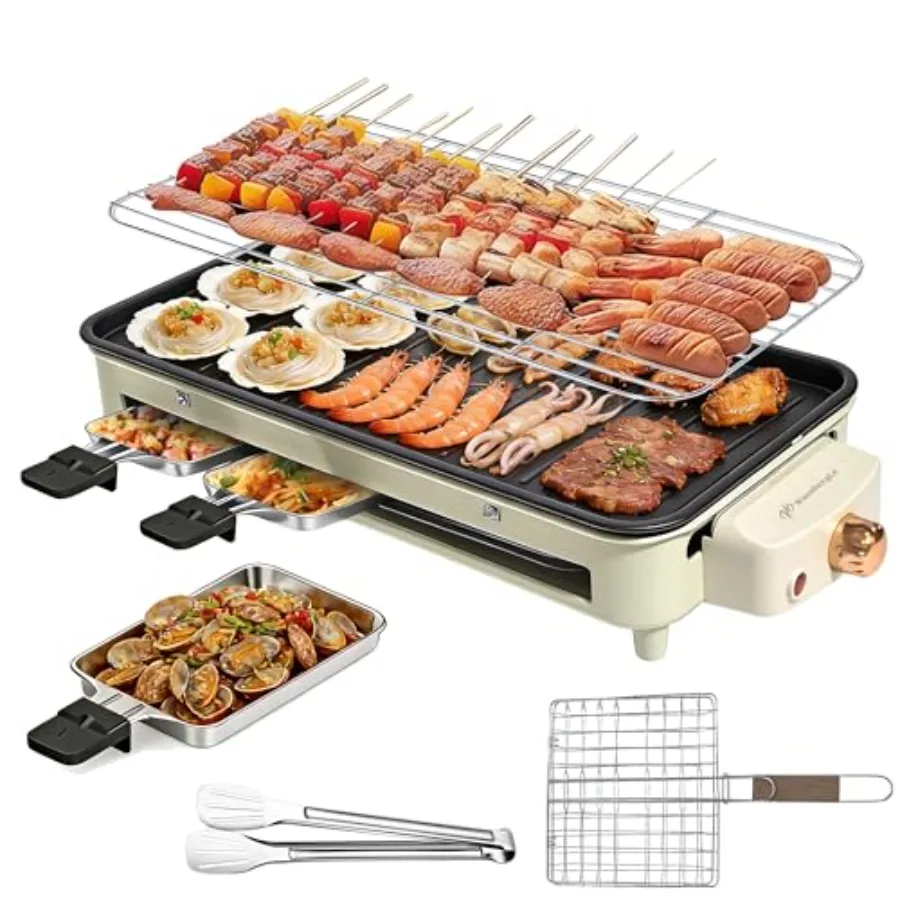 

Электрический гриль для дома 3-в-1 мощностью 1500 Вт с решеткой и съемной антипригарной пластиной, регулировка температуры (C)