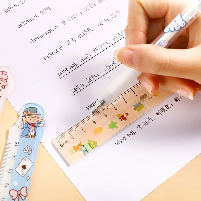 New 1 Piece Cute Kawaii Stationery Cartoon Drawing Gift Office School Cute Straight Plastic Ruler 15cm Kawaii School Supplies