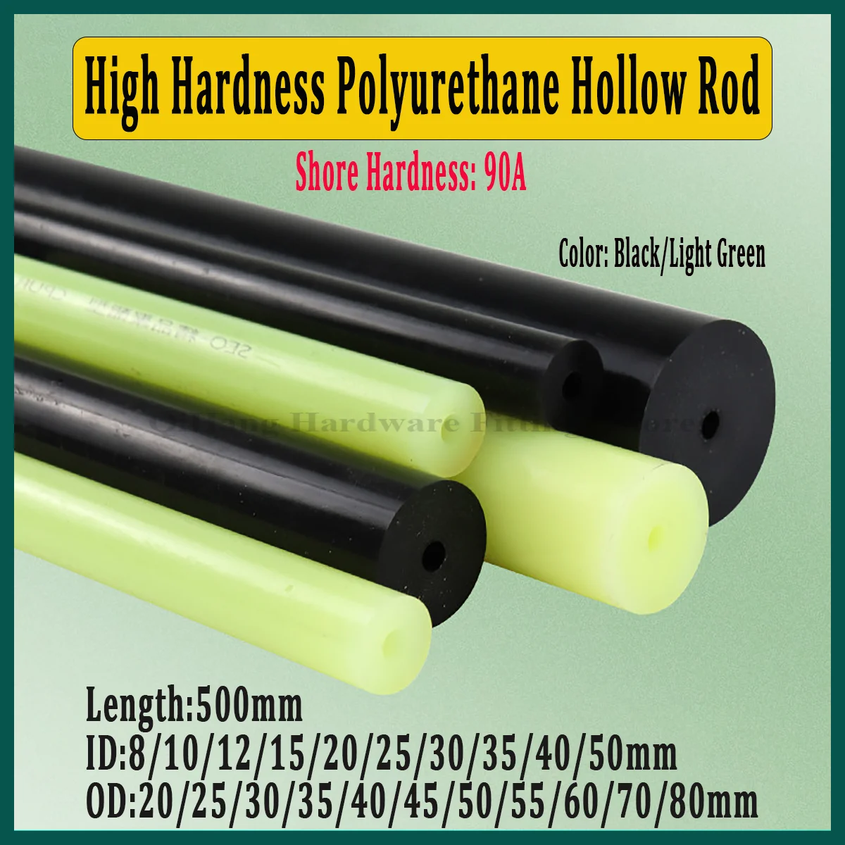 

90A Black & Pale Green High Hardness Polyurethane Hollow Rod, Wear & Oil Resistant Elastic PU Tube, Industrial CNC Parts