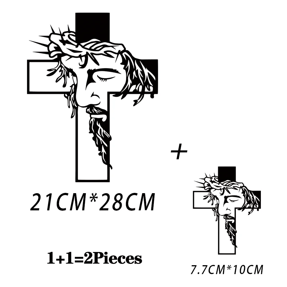 2Pcs/Lot Christianity Jesus Cross Heat Thermal Transfers Sticker Iron On Fusible Patches For Clothing Ironing Application DIY