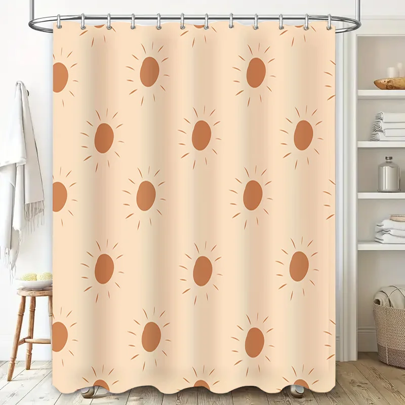 Sunburst Shower Curtain Orange Sun Pattern Bath Decoration Waterproof Fabric Shower Panels Decorative 72''x84'' (L)