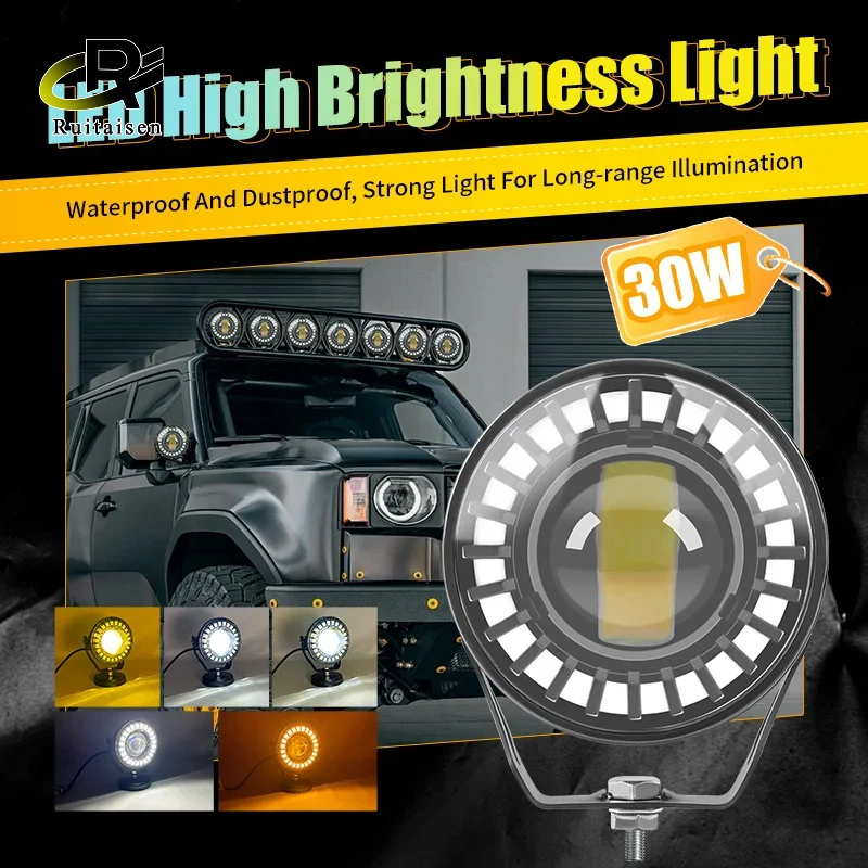 

LED Headlights DRL Hi/Lo Beam 30W 12V-80V White Yellow Halo LED Spot light Offroad 4x4 for Motorcycle for Jeep Niva Lada