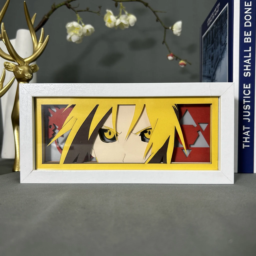 Imagem -04 - Anime Light Box de Fullmetal Alchemist Edward Elric Face Gamer Room Decoration Manga Paper Cut Led Night Lamp