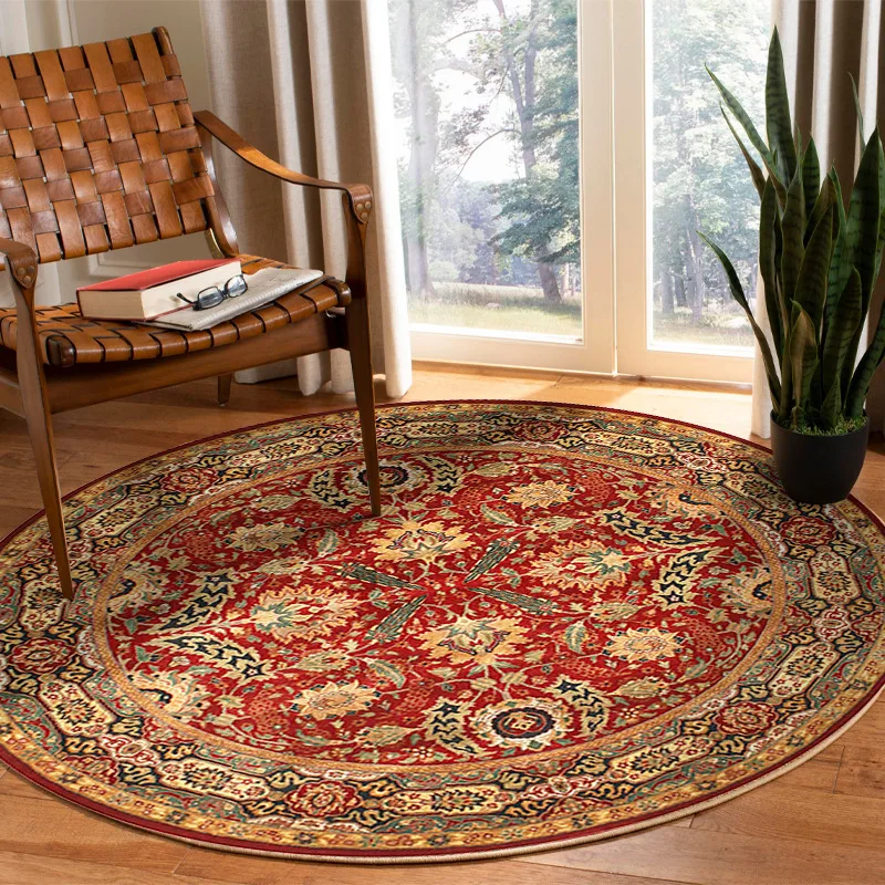 VIKAMA Round Boho Living Room Carpet Ethnic Style Full Cover Bedroom Study Floor Mat Home Rocking Chair Non-Slip Carpet