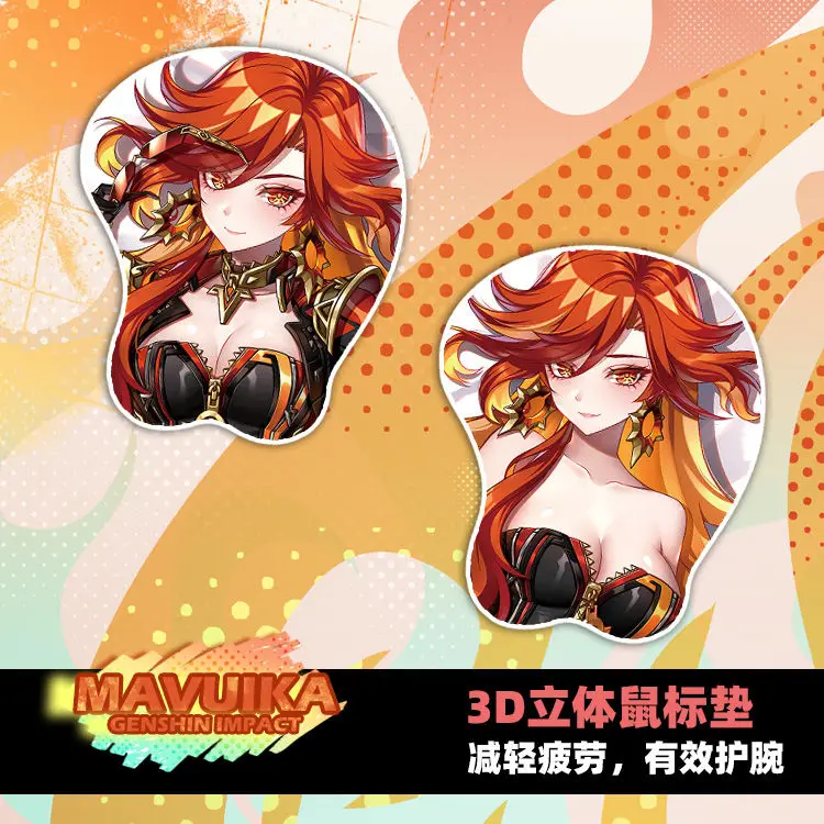 משחק genshin השפעה mavuika קריקטורה אנימה lolita ילדה 3d סיליקה רך ג 'ל כרית יד לנוח פרק כף היד מקלדת cosplay playmat