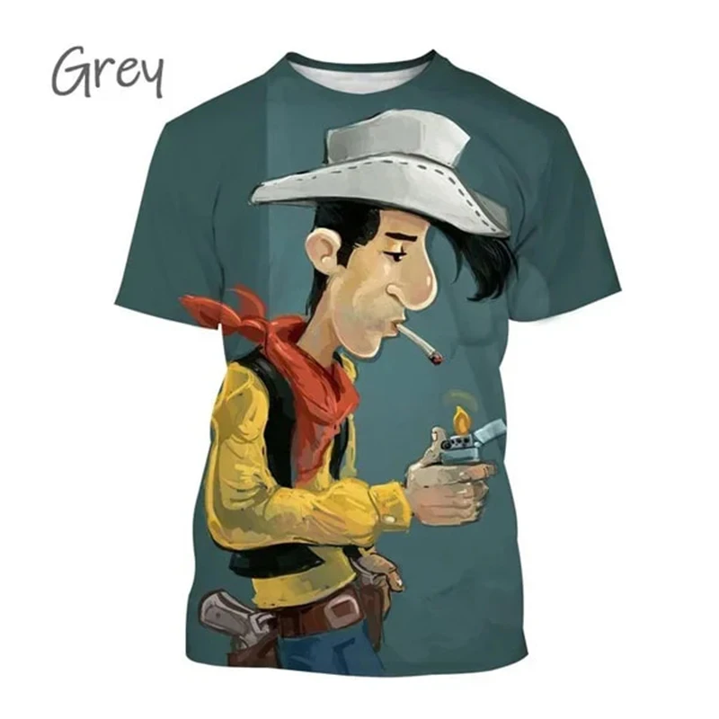 New Funny Cartoon Animation Lucky Luke 3D Print T-Shirt Men Women Short Sleeve T Shirts Oversized Harajuku Tees Top Kid Clothing