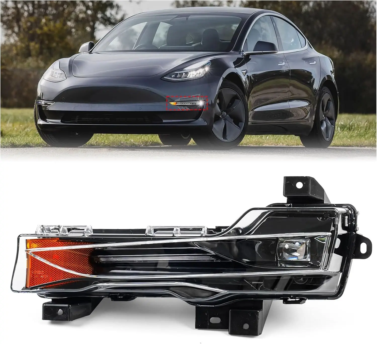 Left LED DRL Fog Light For Tesla Model 3 17-23/ Model Y 19-24 Fog lamp | Plug & Play Replacement 1077391-00-E