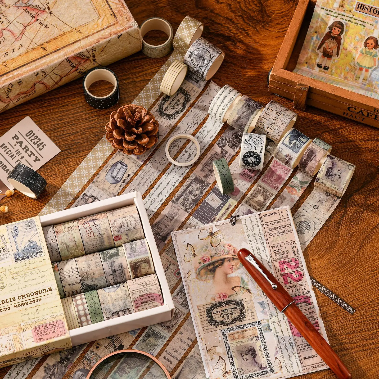 

Набор винтажных декоративных клейких лент Washi в стиле ретро для дневников, фотоальбомов, стикеров и DIY-проектов