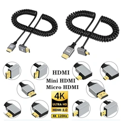 Cavo a molla HDMI 4K maschio a maschio sinistra destra su giù Mini Micro HDMI prolunga a spirale cavo a spirale flessibile spina cavo HDMI 2 m