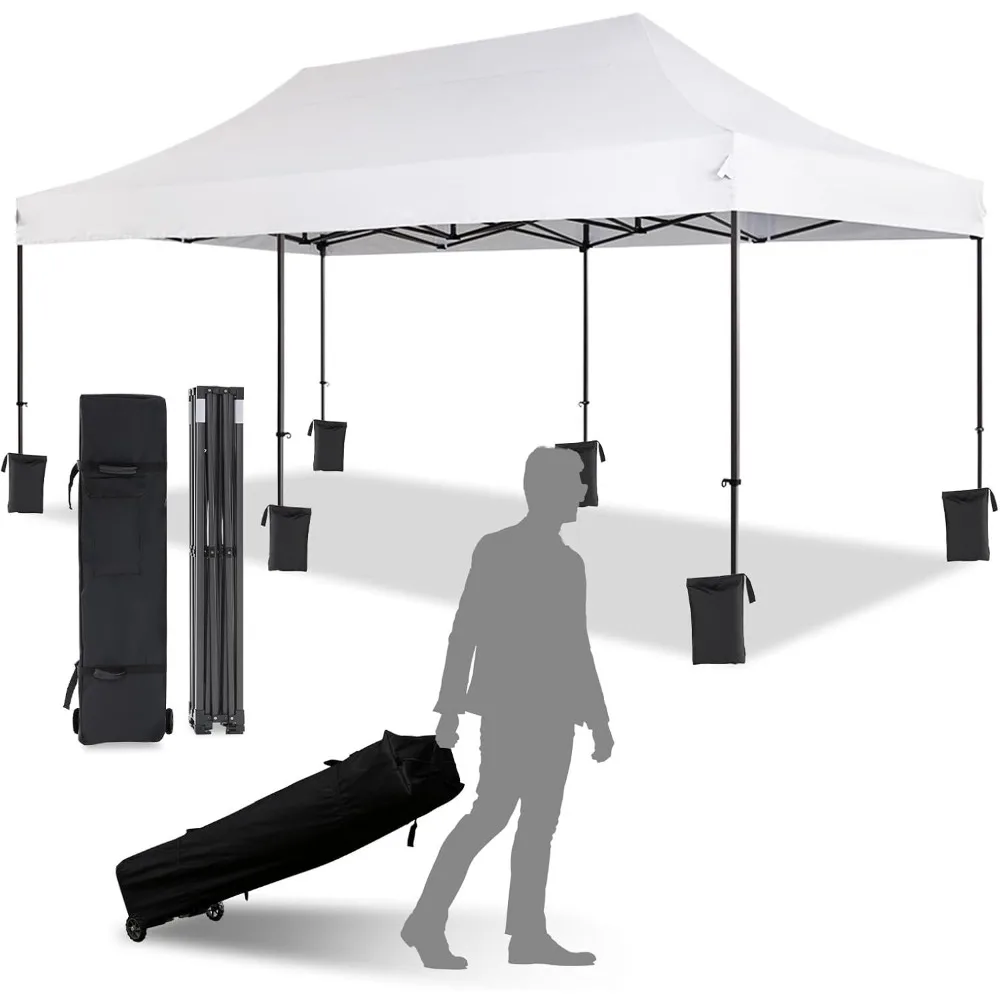 

10in x 20in Pop Up Canopy Tent with Roller Bag, Easy Set Up, Waterproof Commercial Shelter, 6 Stakes & 6Sandbags & 6 Ropes, Silv