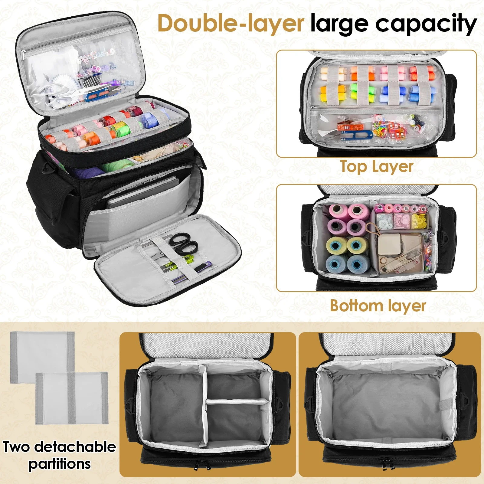 Large Sewing Bag Wool Knitting Yarn Tote Storage Bag Wool Crochet Hook Knitting Needles Sewing Box Organizer DIY Accessories view 5
