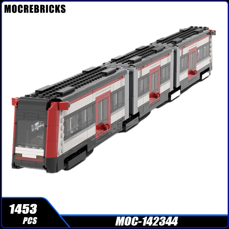 MOC City Red Articulated Tram With Accordions Building Blocks Parts Assembly Model Bricks Display Creative Kids Puzzle Toys Sets