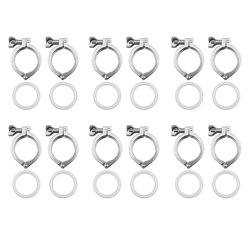 12Pcs Tri-Clamp Steel Single Pin Heavy Duty Tri Clamp With Wing Nut For Ferrule TC With 6 Pc Silicone Gasket