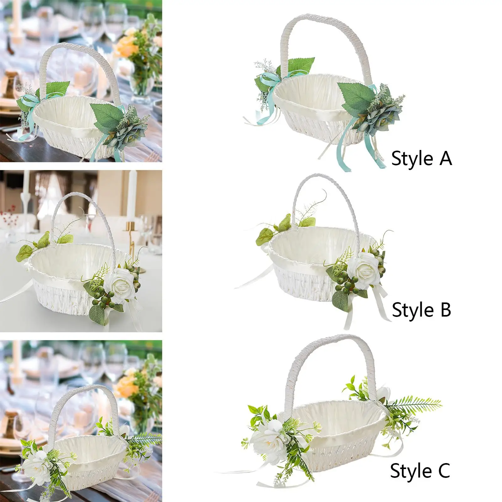 سلة فتاة الزهور لحفلات الزفاف، سلة من الدانتيل لوصيفات العروس، سلة زهور من الساتان للولائم وديكور حفلات الزفاف #4