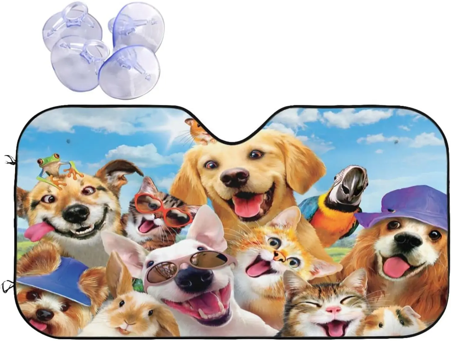 

Animal Selfie Photos Dogs and Cats Sun Shade Car Windshield Sunshade Easy To Use Car Accessories Fits Most Windshields