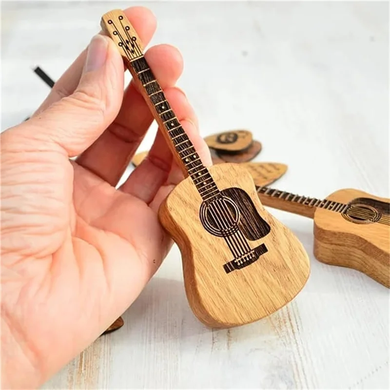 

Wooden Acoustic Guitar Pick Box Wooden Pick Box With Stand, Vintage Guitar Case For Selection