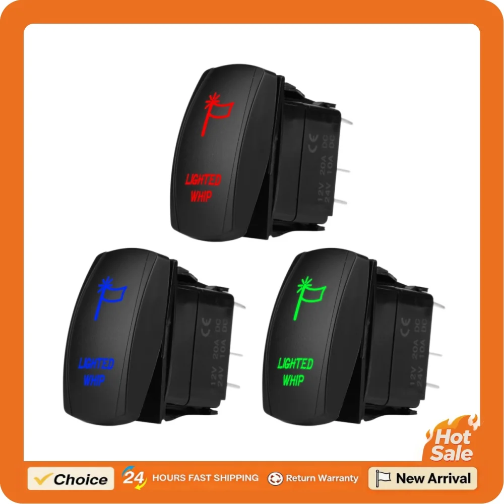

5Pin 12V-20A 24V-10A Car Laser Lighted Whip Rocker Switch On Off LED Light For Car Motorcycle Bus Boats RV Boat Car Accessories