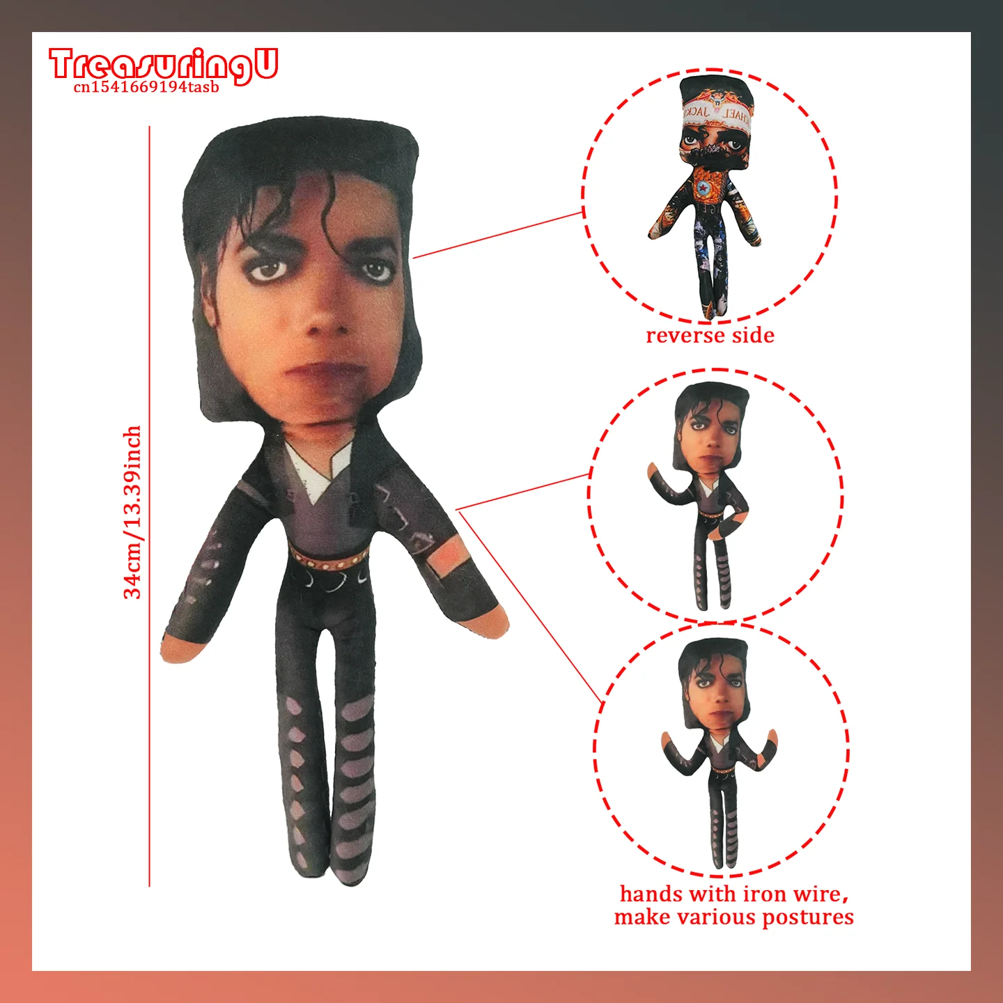 TreasuringU Cartoon Michael Jackson Plüschpuppe Coole Jackson Stofftiere Star Plüschfigur Fans Geburtstagsgeschenke