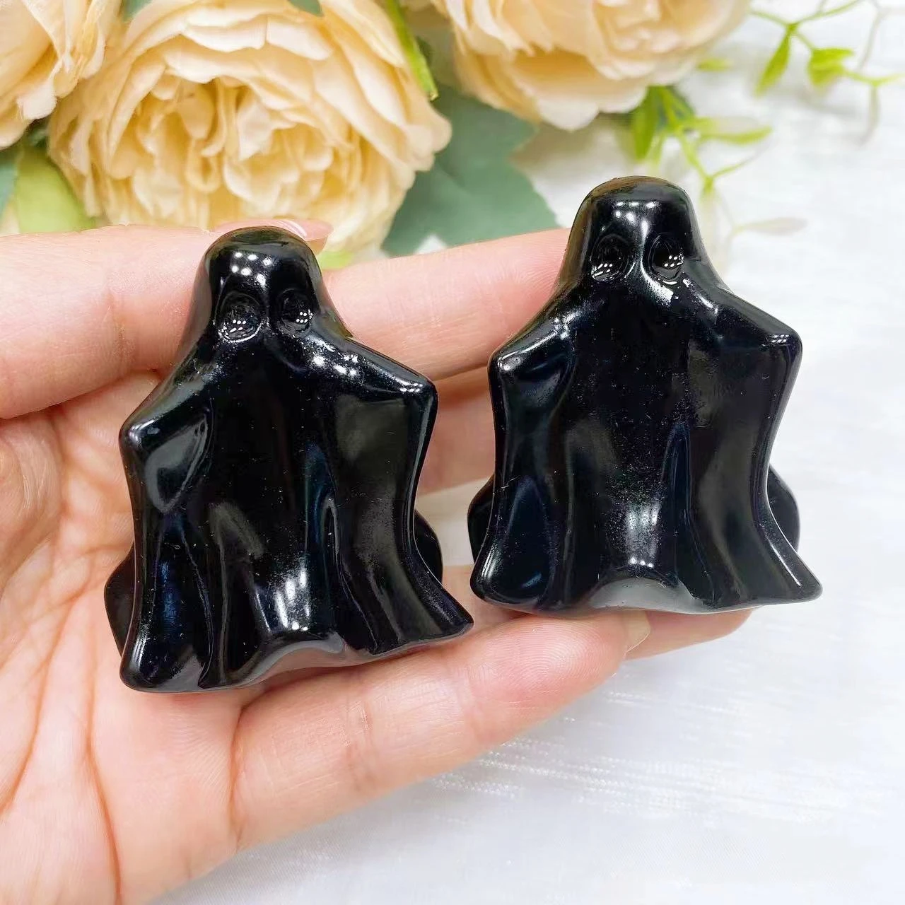 

10cm Opalite Obsidian Ghost Figurine Crystal Stone Lovely Carved Statue Craft Energy Healing Home Decoration Ornament Gift