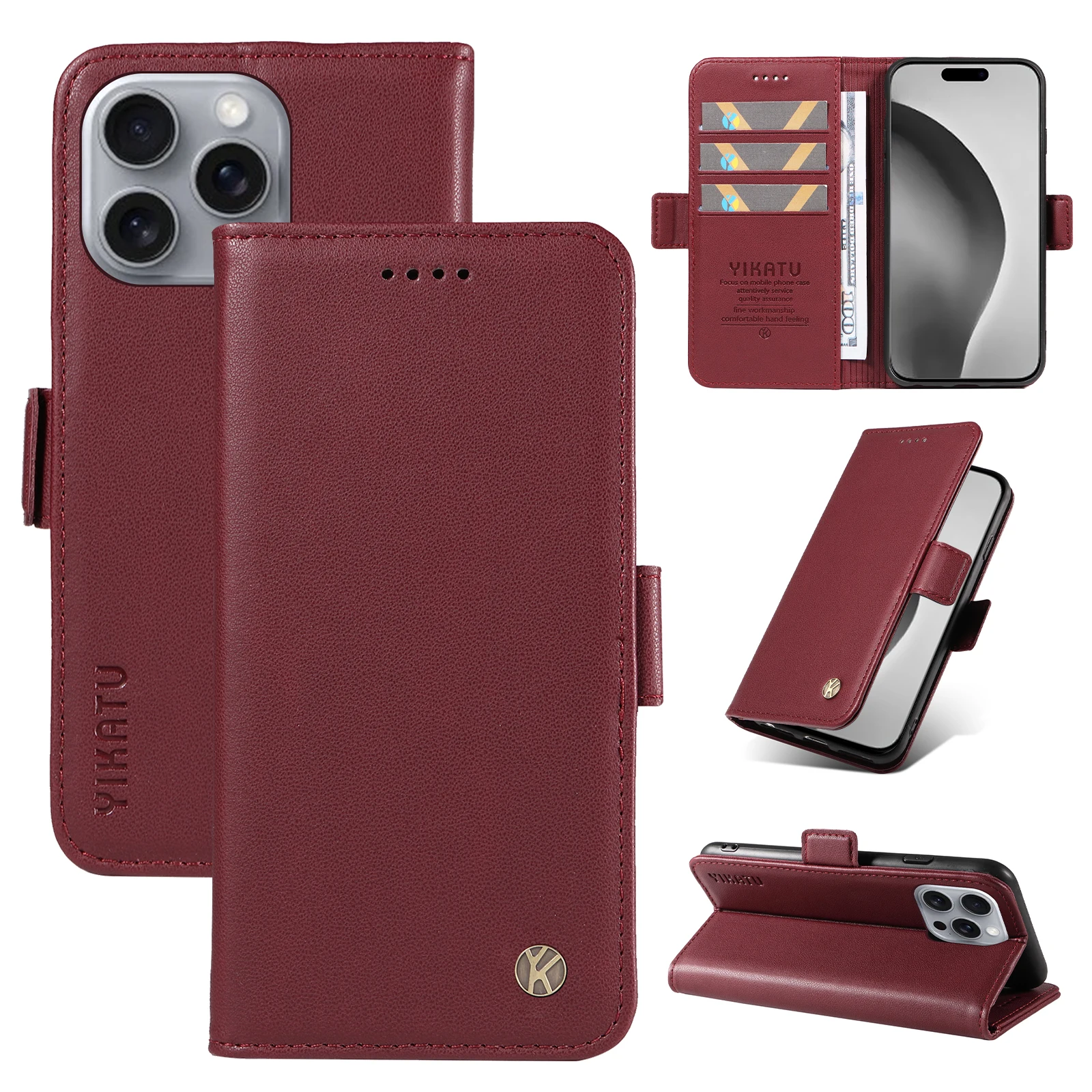 

Leather Flip Wallet Phone Case For iPhone12 Pro Max iPhone13 Pro Cards Holder Commercial Affairs Protect Cover