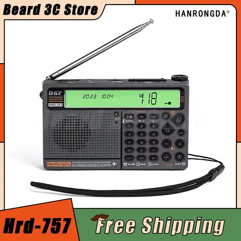 Hanrongda Hrd-757 라디오 FM 블루투스 올밴드 라디오, 카드 포함, 2 Ips 화면, Aux In Play, 비상 리시버, 대용량 배터리