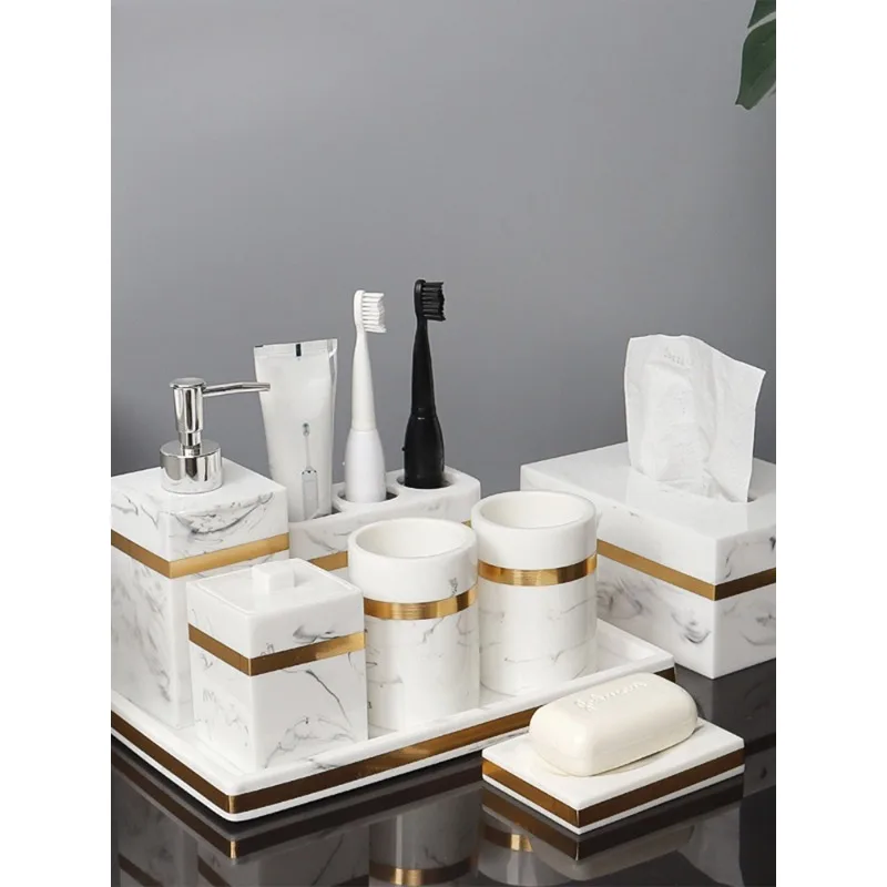 Bathroom five-piece set, wash set, Nordic light luxury bathroom supplies, washbasin tray model house ornament