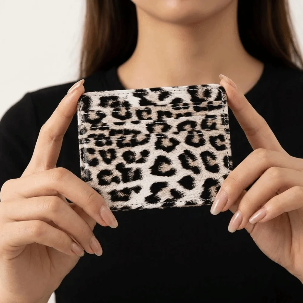 Classics Pu Leather Leopard Print Card Holder Ultra-thin Mini Bank Card Case Slim Wallet Credit Card Holder Student