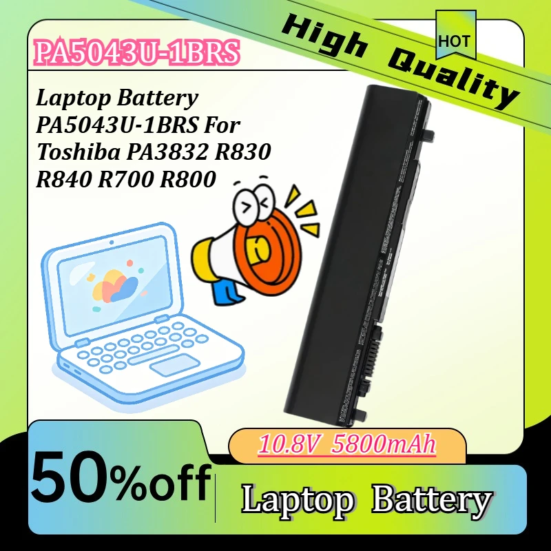 10.8V 5800mAh Laptop Battery PA5043U-1BRS Compatible with Toshiba PA3832 R830 R840 R700 R800