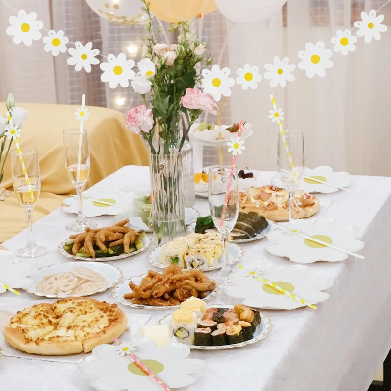 Platos de papel con tema de Margarita, pancarta de paja, vajilla desechable, suministros para fiesta de cumpleaños y Baby Shower, decoración de boda