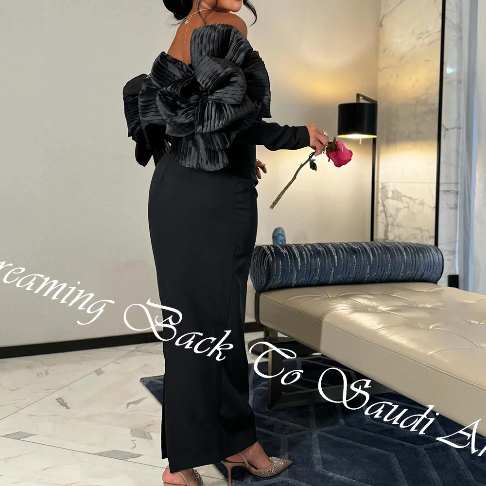 Customized High Quality Ruched Girdling Strapless Ankle Length Back Slit Straight Evening Dress Jersey Long Sleeves Vestido De F