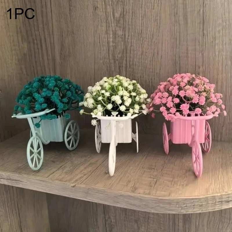 1Pc Simulated Flower Tricycle Float 26 Mesh Starry Sky Plant Countryside Style Indoor Home Living Room Decoration With Small Orn