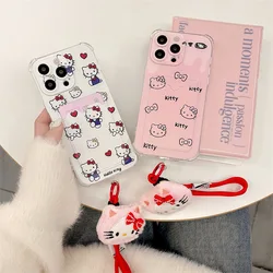 Hello Kitty Sanrio peluche doll Card photo Holder custodia per telefono Anime per iPhone 15 14 13 12 11 Pro Max custodia Cute Cartoon Soft Cover