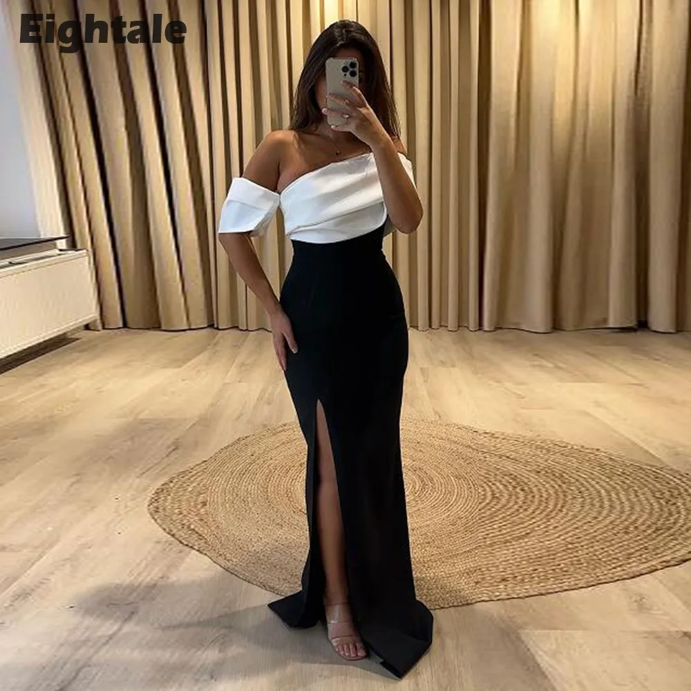 Eightale White and Black Evening Dress Customized Mermaid Wedding Party Prom Gown Side Slit Formal Strecthy Ballkleider