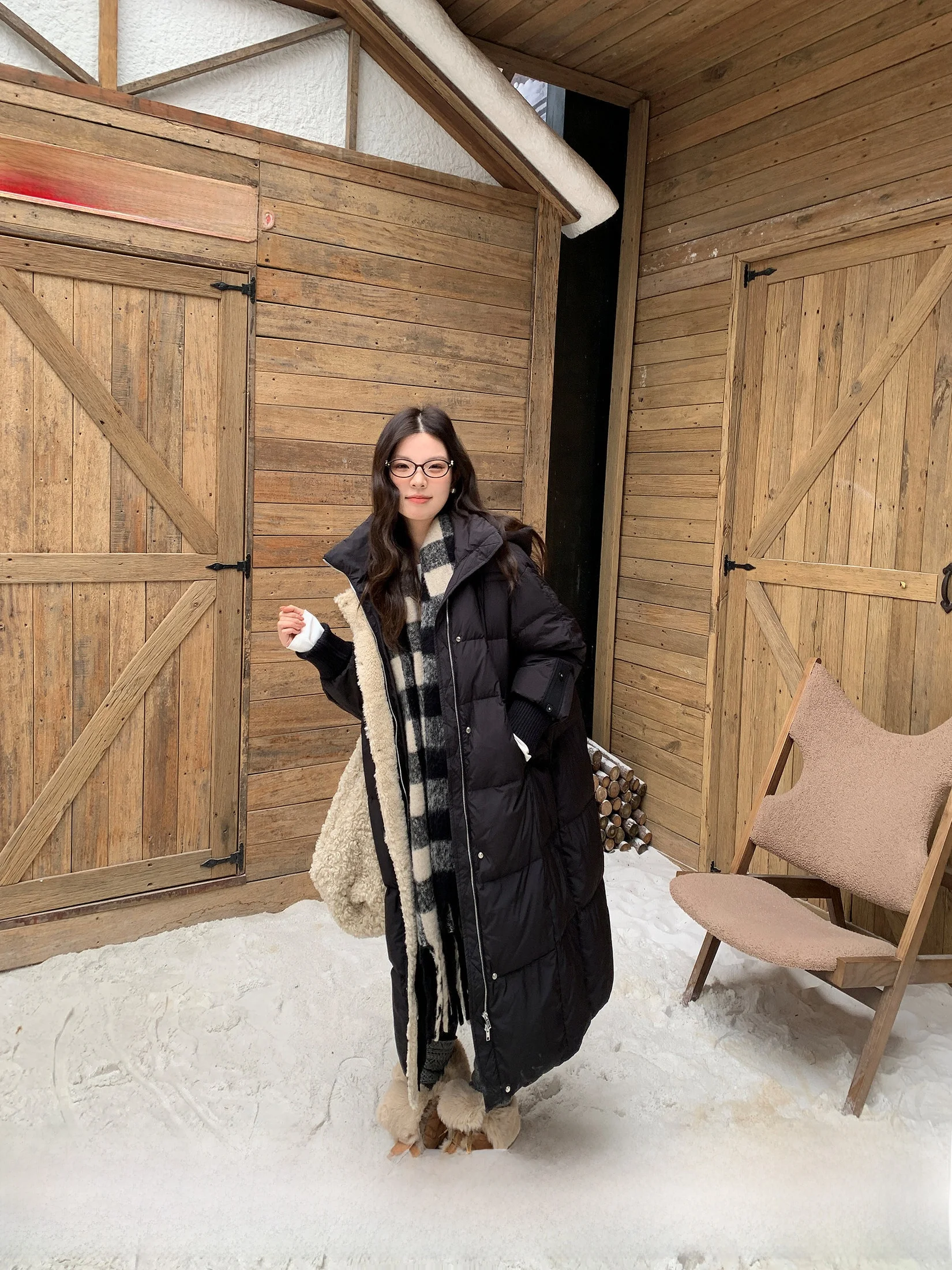 

Li Xiaoxiao Long White Du down Jaet Women's Winter Warm Sli Splicing Outerwear Casual Loose Fit Thiened Coat