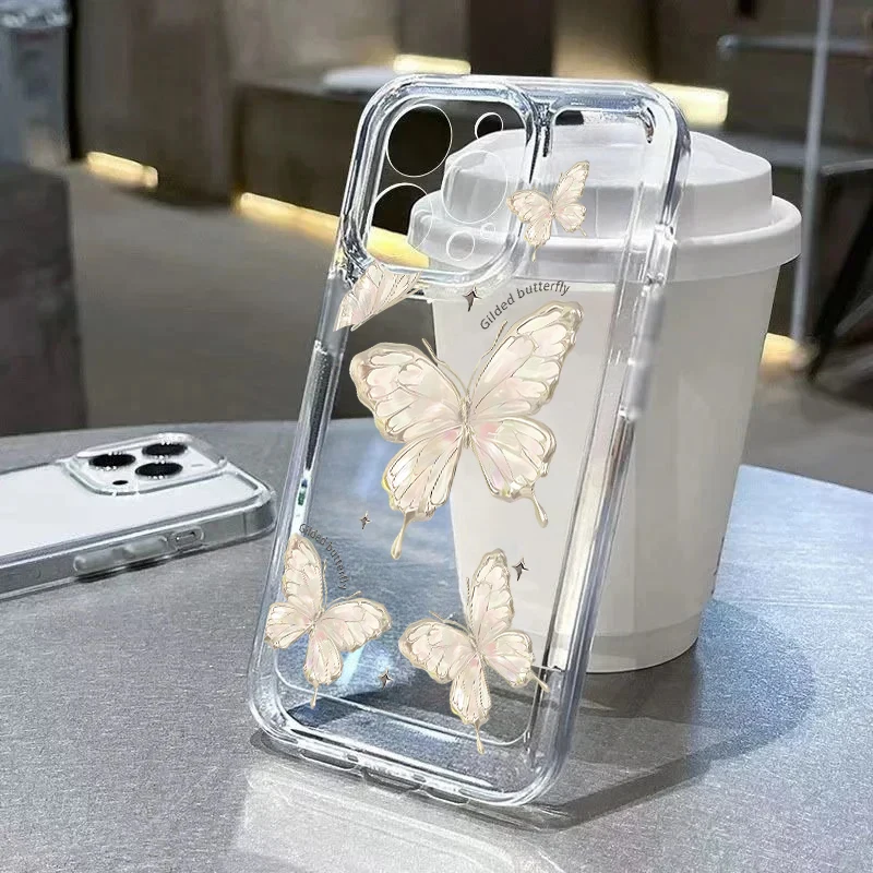 Pink Small Love Heart Butterfly Case for Iphone 16E 17 Air 16 15 Pro Max 11 12 13 14 Pro Max 16 Plus 13 Mini 17 Pro Clear Cover