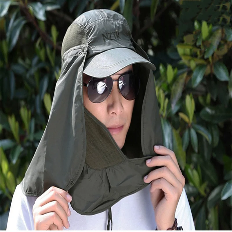 Outdoor Sun Hat UV Protection Ear Flap Neck Cover Fishing Hunting Hiking Cap Unisex Leisure Hat Removable Face Shield Safari Hat