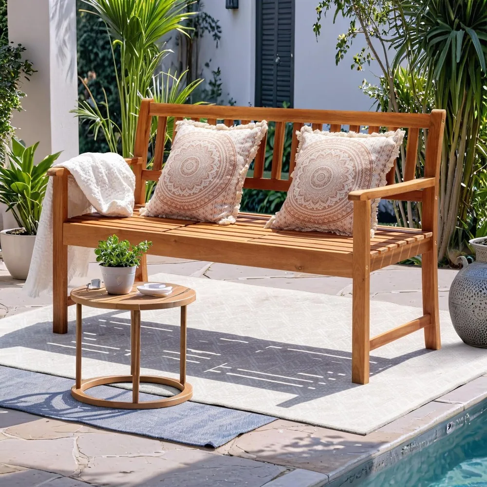 

Outdoor Bench, 2-Person Garden Bench, Patio Wood Bench Outdoor Loveseat with Pull-Out Center Table for Backyard, Balcony