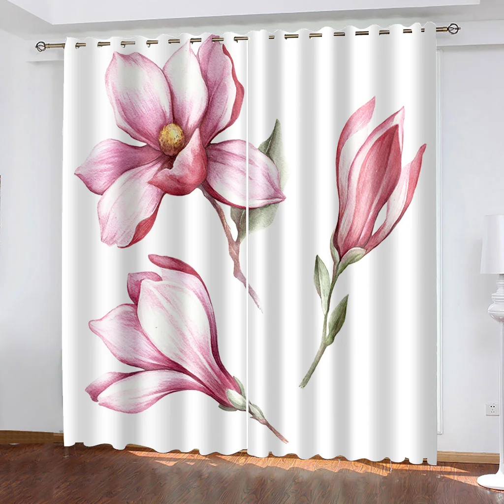 

Pink Rose Flower Floral Girls Window Curtains for Kids Bedroom Living Room Hall Treatments Kitchen Door Decor Drapes Blinds 2Pcs