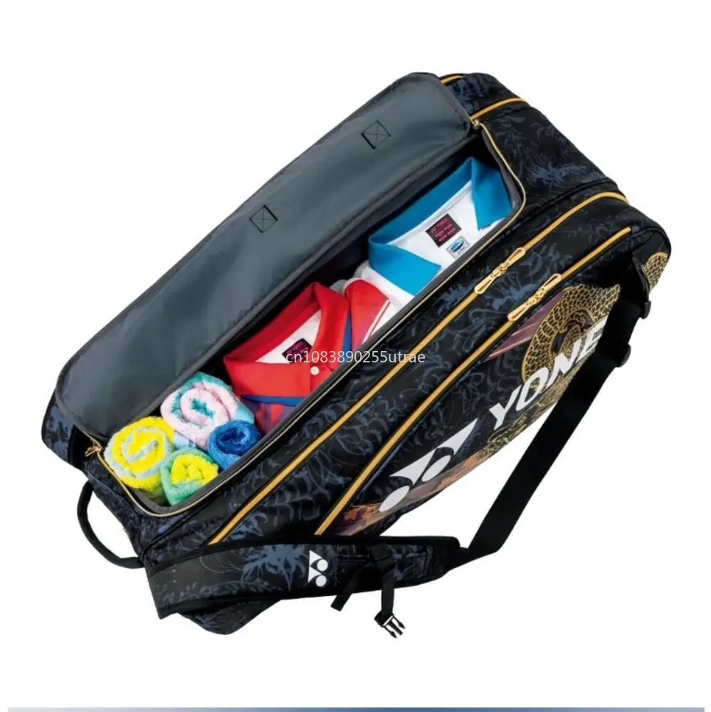 YONEX 2024 bolsa de raqueta con diseño de dragón, bolsa deportiva profesional con compartimento para zapatos independiente para mujeres y hombres para 6 raquetas